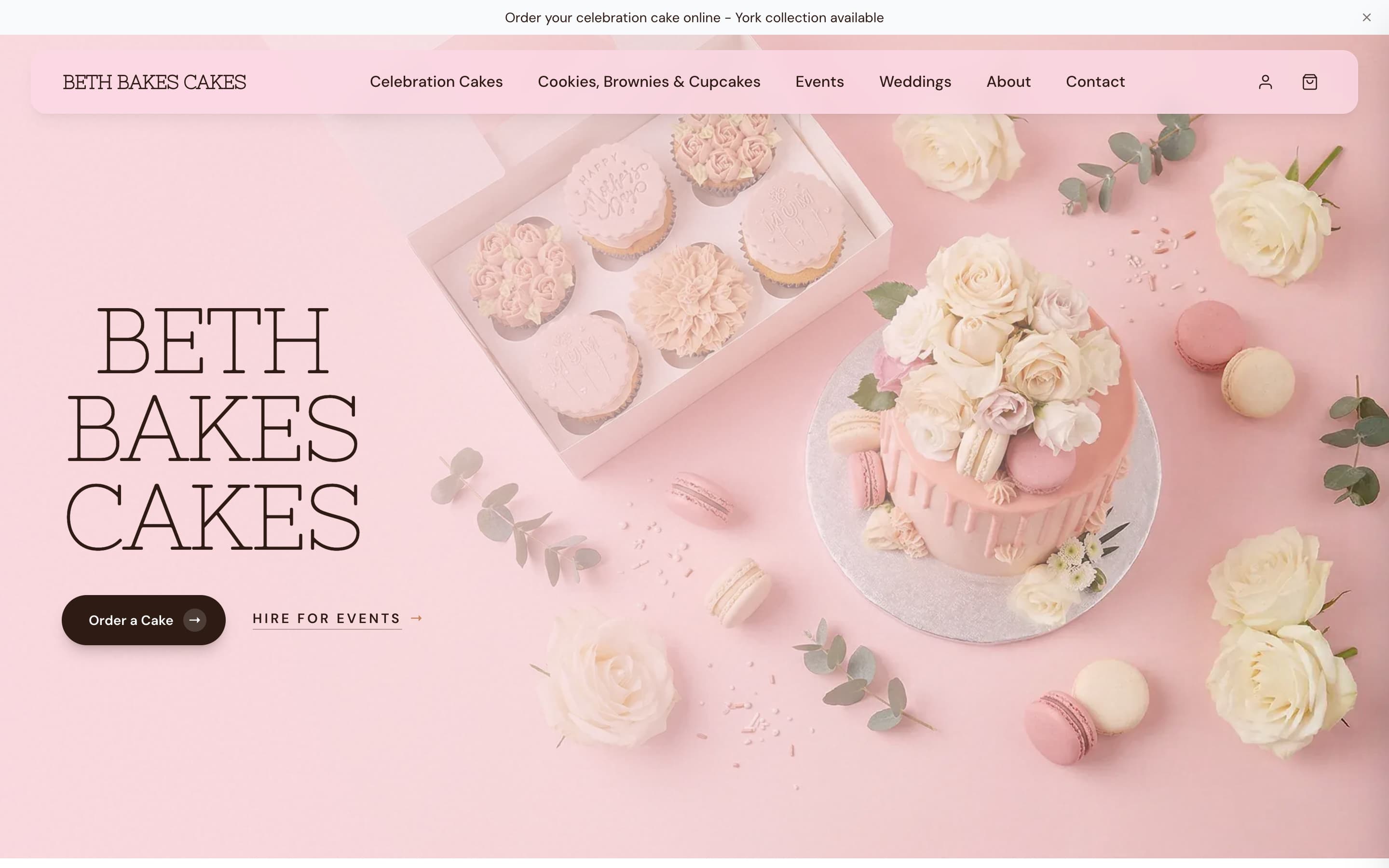 The Beth Bakes Cakes storefront homepage on a laptop