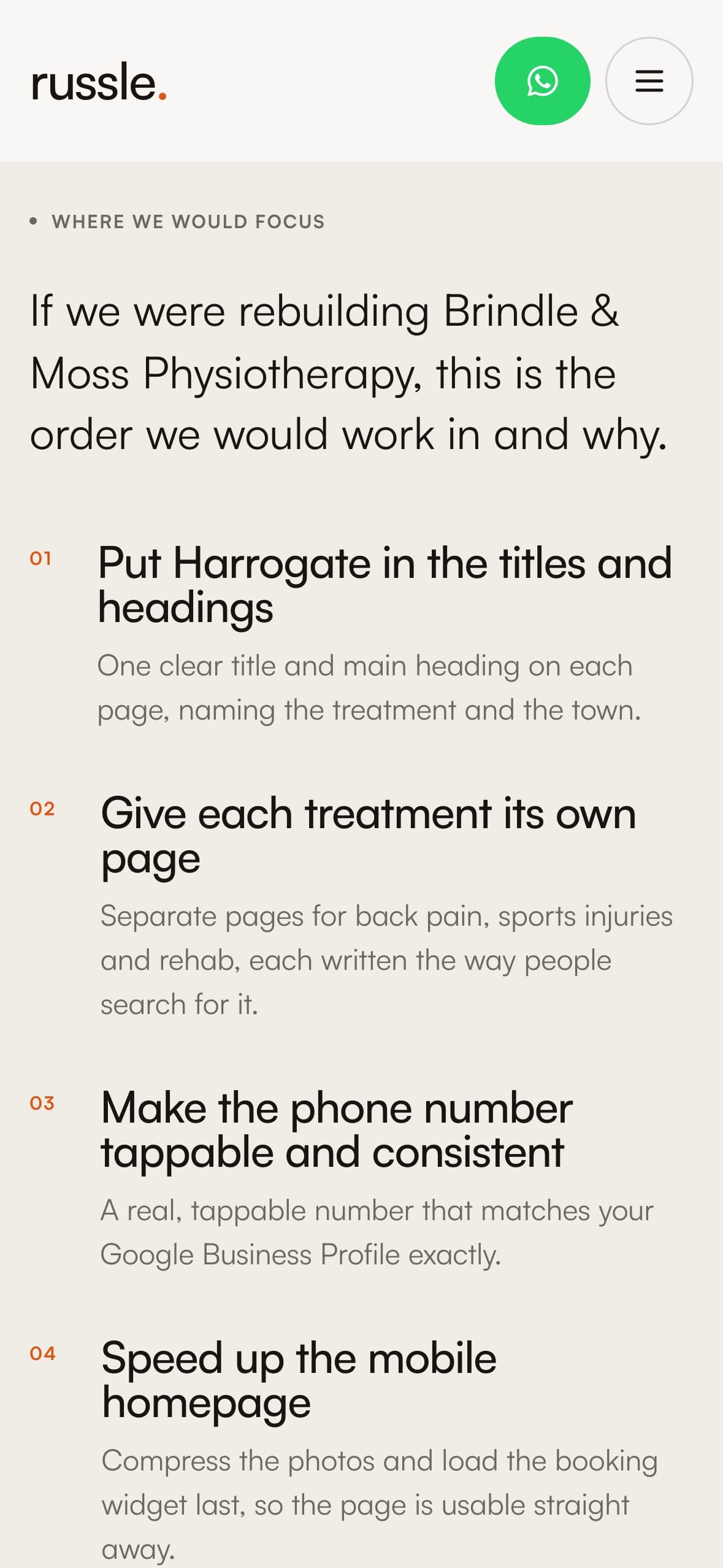 The ordered fixes from a search review on a phone