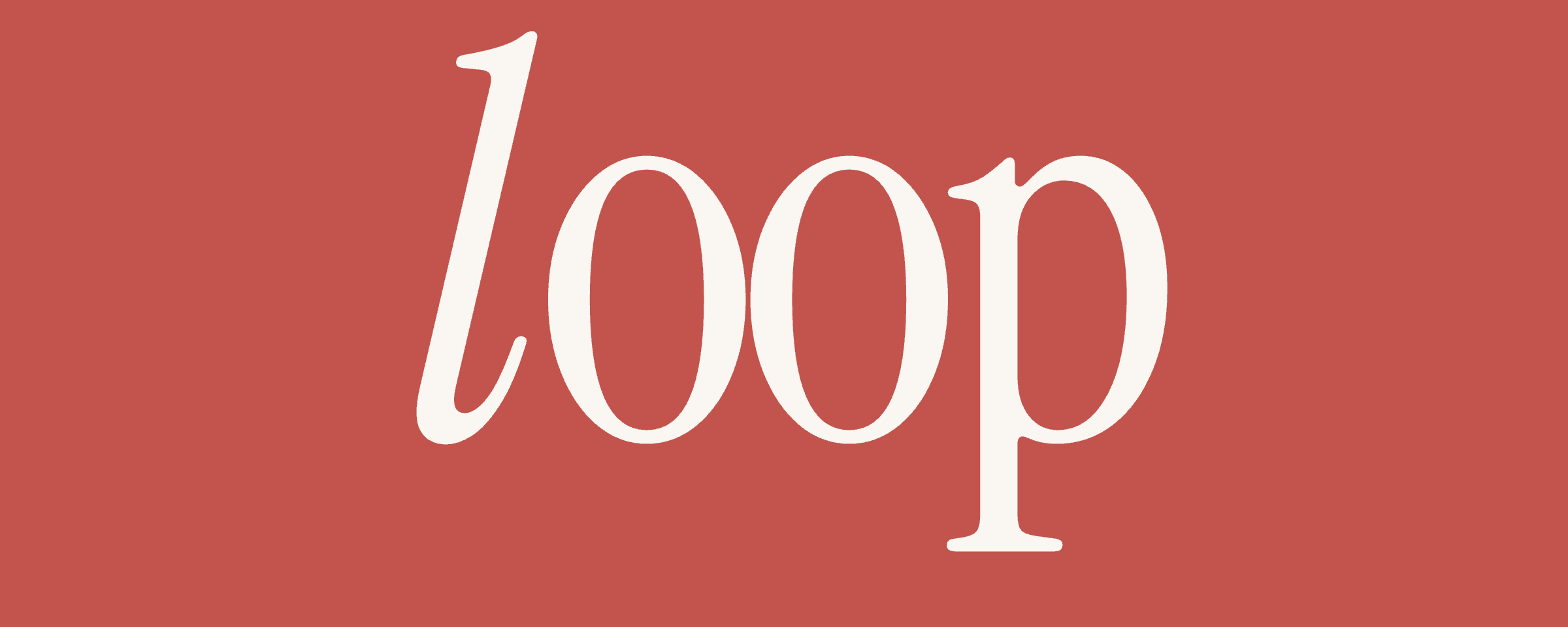 loop wordmark, paper on bloom red, italic l, upright oop