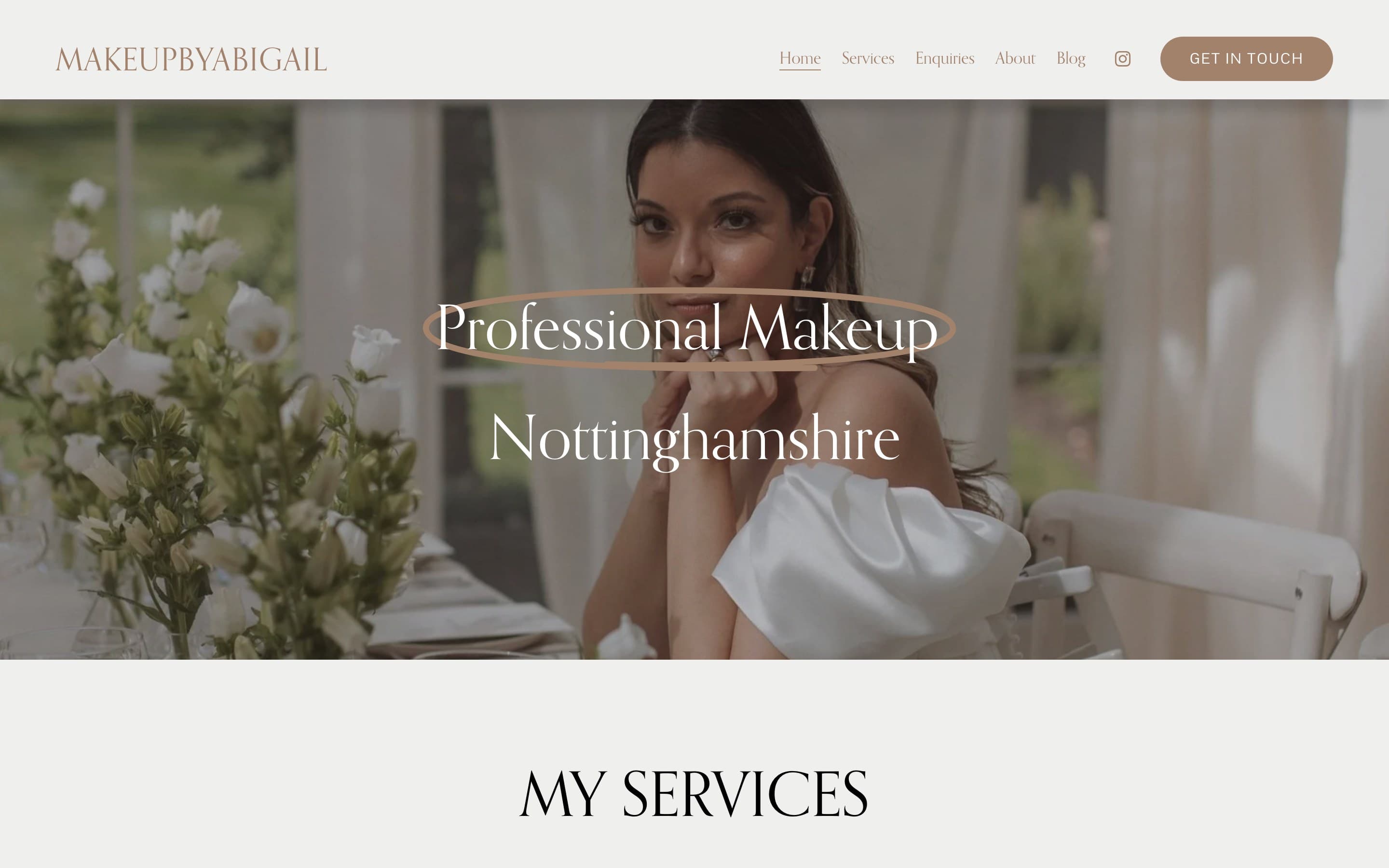Live homepage, 'Professional Makeup / Nottinghamshire'