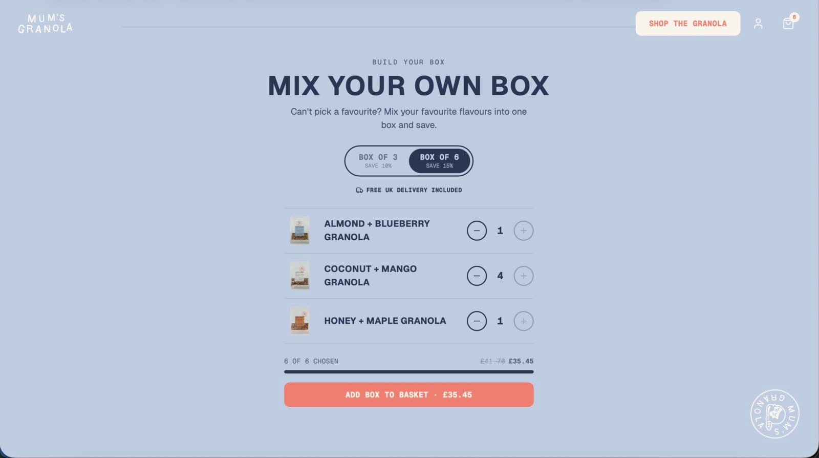 The build-your-own-box tool with a box of six selected and free UK delivery