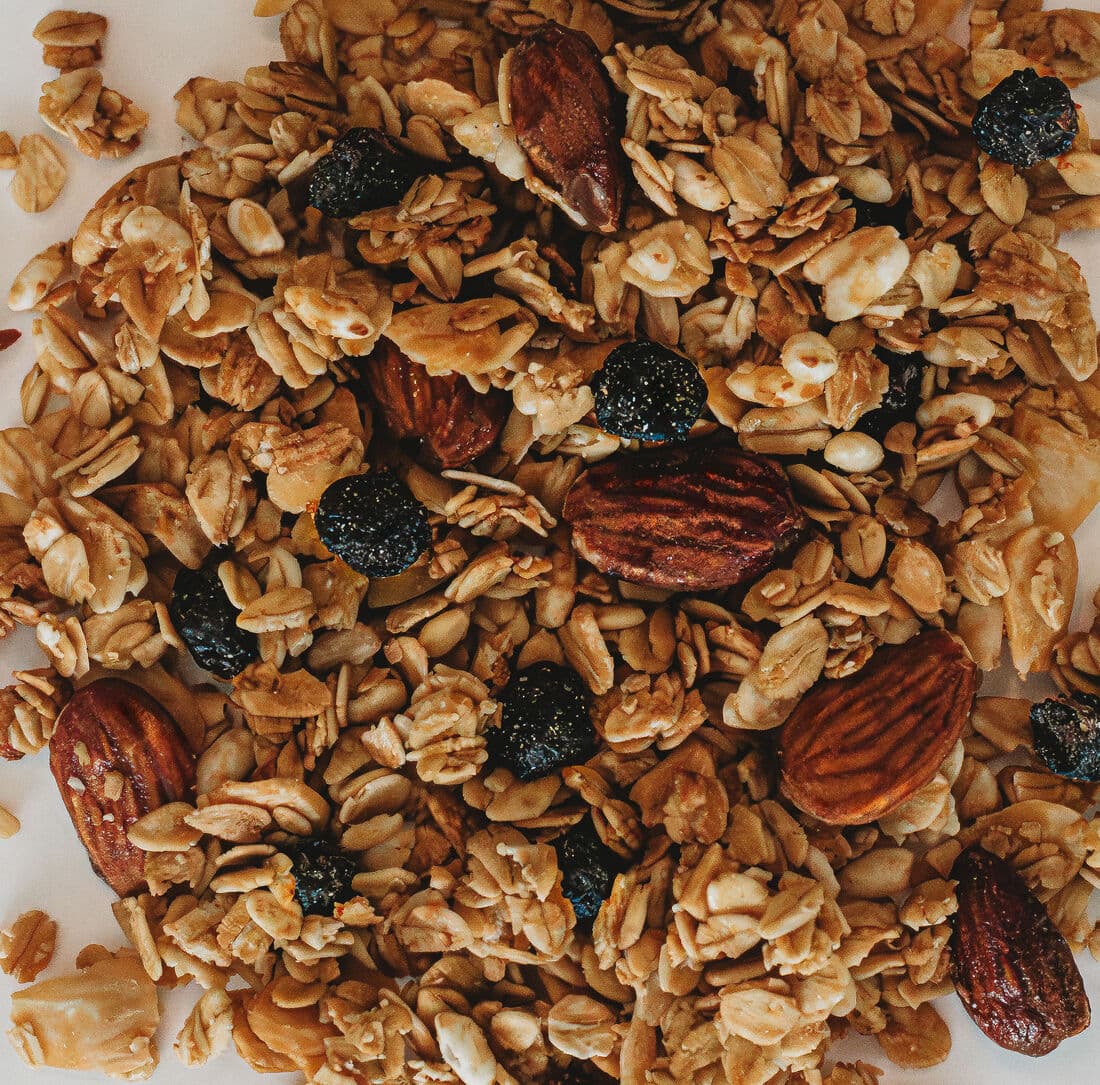 A close-up of Mum's Granola clusters