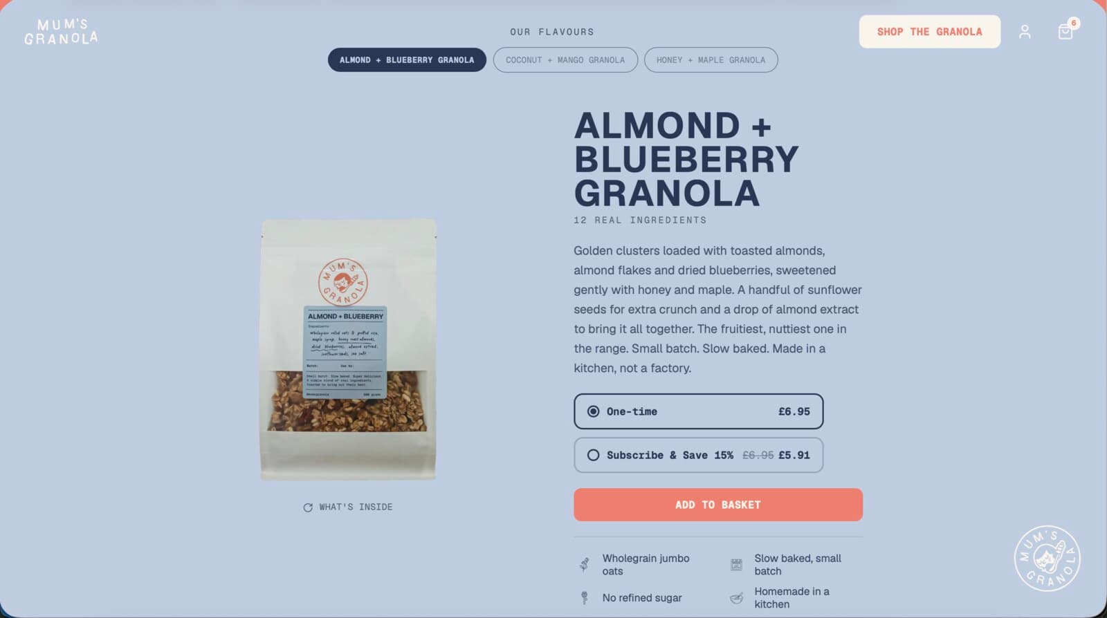 The flavour shop section with a product, price, and one-time or Subscribe and Save options