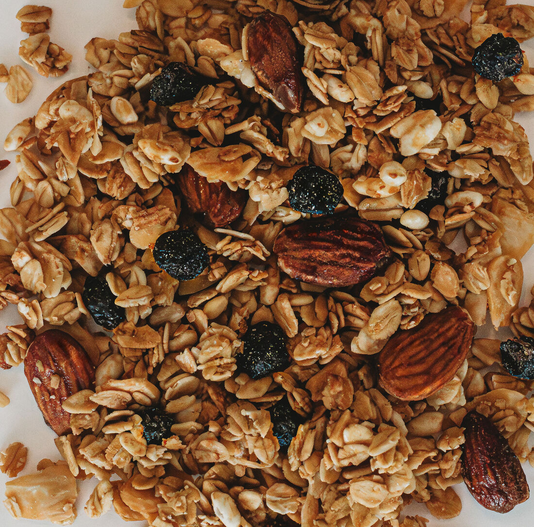 A close-up of Mum's Granola clusters